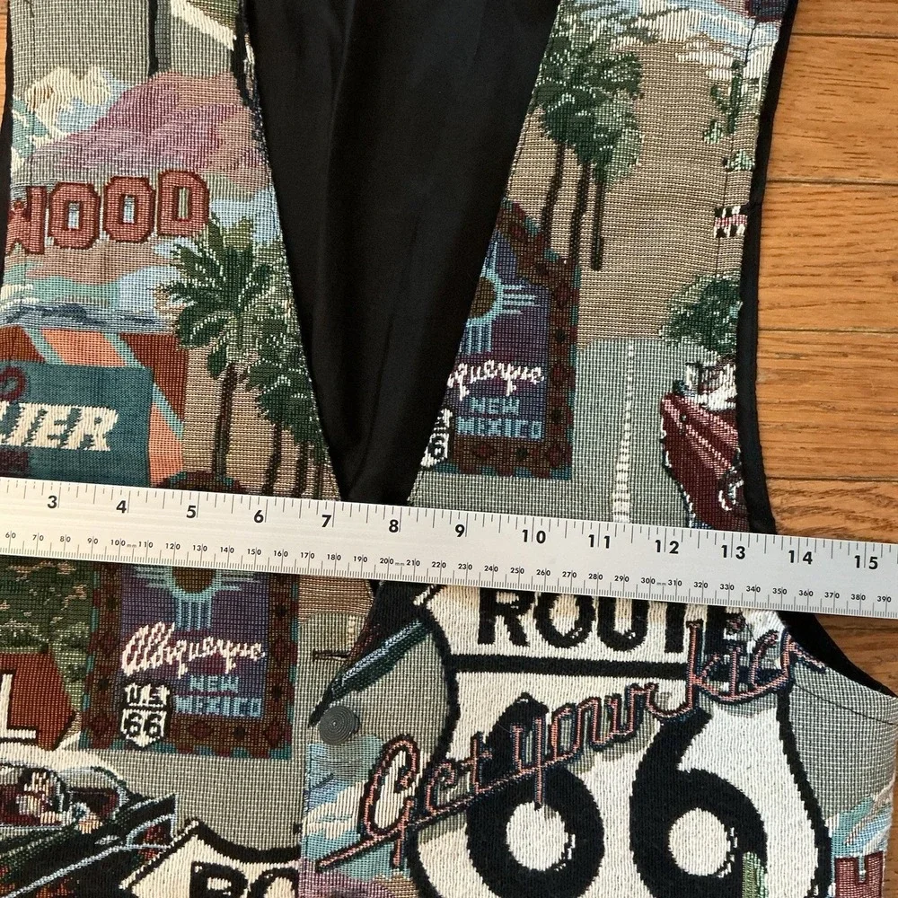 Vintage Route 66 Made in USA Wrapper Tapestry Vest Size Medium